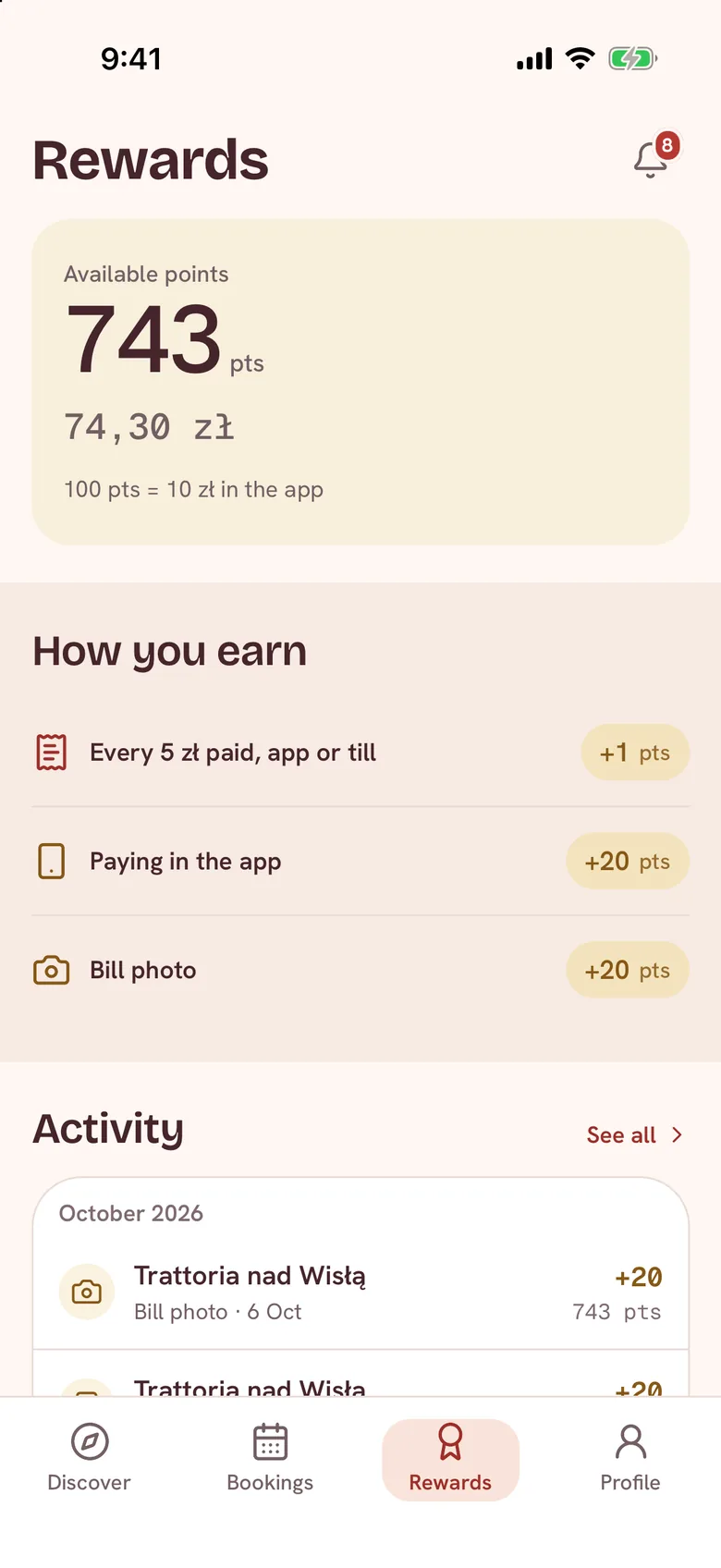 Dinezyy app: Rewards, with available points and how you earn them